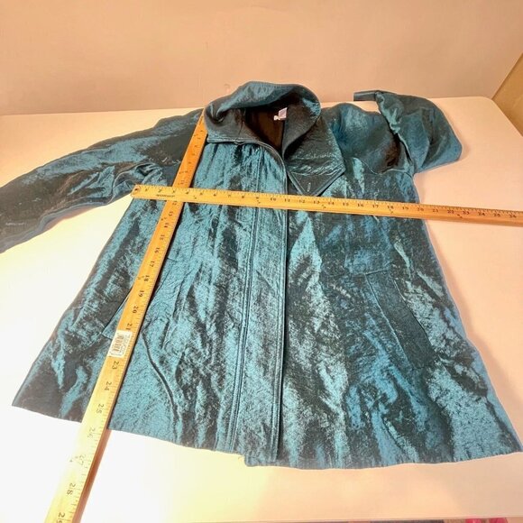 Chico's Lustrous Shine Sindy Blazer Jacket Womens M Teal Blue Button Up Collared - Picture 8 of 9